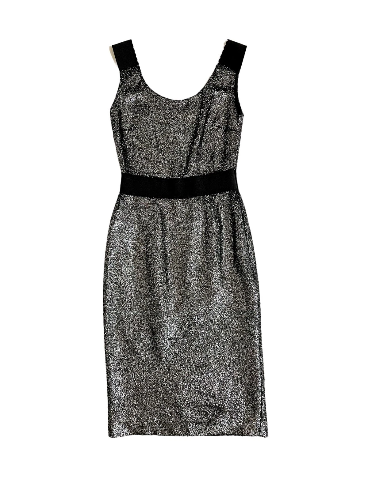 Abito Boutique Moschino Argento Boucle Tubino Metallizzato 40 IT 6 US $695 Nuovo con etichette
