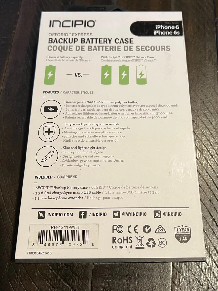 Incipio OffGrid Express Backup Battery Charging Case for iPhone 6 / 6S White - Image 2 of 2