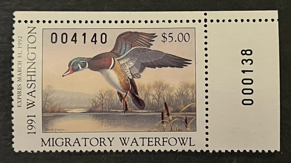 Travelstamps: 1991 US Washington Duck Stamp - Migratory Waterfowl Mint MNH OG - Image 2 of 4
