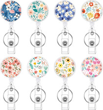 8 Pack Badge Reels Retractable Badge Clip with Key Ring