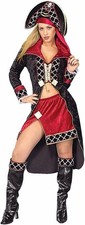 Pirate Queen Caribbean Captain Wench Black Fancy Dress Halloween Adult Costume