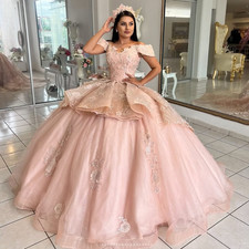 Princess Quinceanera Dresses Ball Gown 3D Flowers Formal Prom Birthday Party