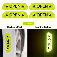 Portable 4x Reflective Open Warning Stickers for Car Door, Night Visibility Auto