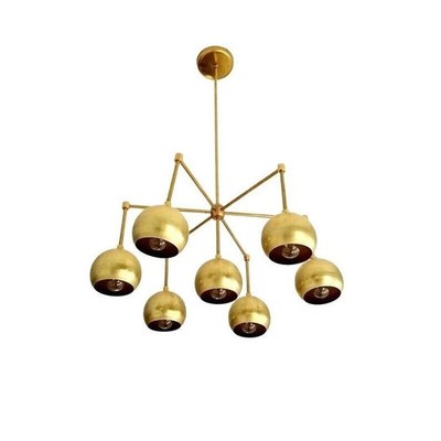 Brass Sputnik Chandelier | 7-Light Mid Century Fixture with Shades