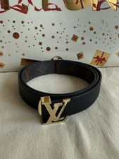LOUIS VUITTON Monogram Canvas /Black Leather Initiales 30mm Reversible Belt Size