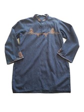 Womens Tunic Dress Small Lightweight Denim Embroidery Handmade Spilt Hem