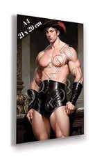Muscular man topless naked in vintage costume, gay illustration Homoerotic 2329