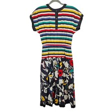 Vintage Joan Leslie by Kasper Dress Striped Floral Dress Womens 6 Cotton Ramie