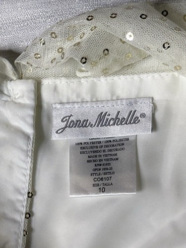 Jona Michelle Girls Formal Party Dress Size 10 Ivory & Gold Sequin Accents - Picture 7 of 10