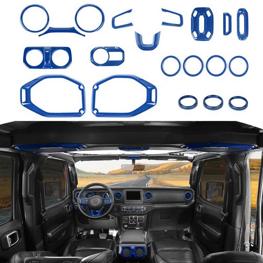 Full Interior Decoration Trim Cover for Jeep Wrangler JL 2018+ Blue Accessories