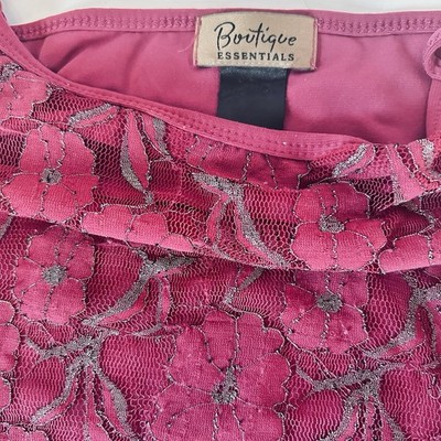 Boutique Essentials Size L Camisole Purple/Eggplant All Over Lace Adj Straps