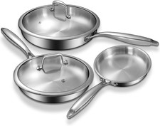 Tri-Ply Stainless Steel Frying Pans Set with Lid, EWFEN 8”/10”/12” Cooking pans,