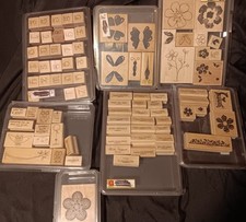 Stampin' Up! Wood Rubber Mounted Stamps Lot - Words, Flowers, Mixed Themes