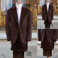 Corduroy Men's Suits 2Pcs Brown Casual Business Jacket Notch Lapel Stylish Coat