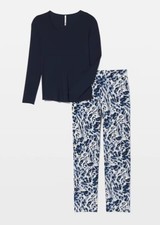 New Soma Women's Adult Cooling Pajamas Cool Nights XL Top Pants Navy Print