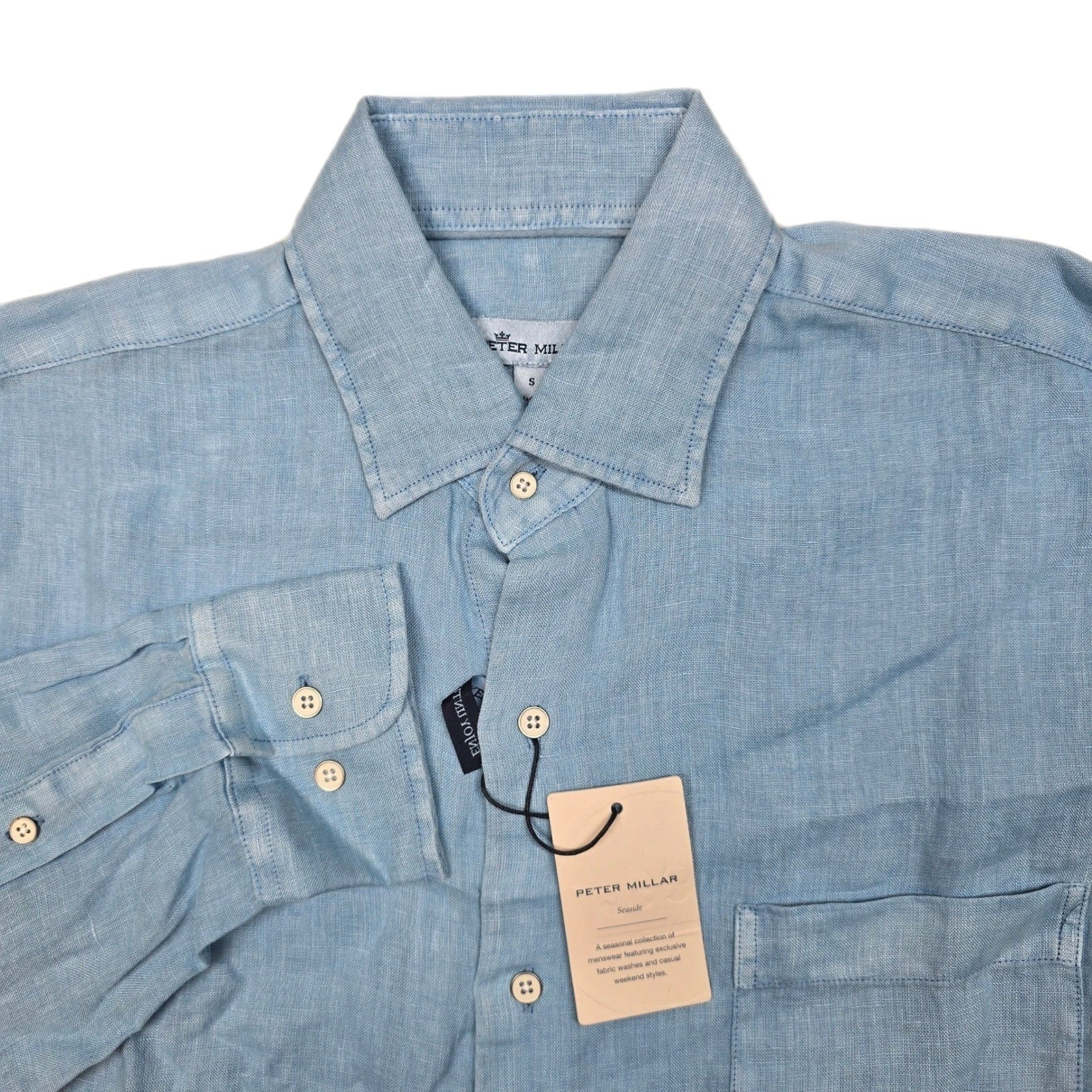 Peter Millar Linen Shirt Mens Small Sky Blue Short Sleeve Button Down $148 NEW
Opens in a new window