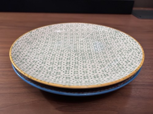 World Market Pair 8” Salad Plates, Geometric Boho Marrakesh Country Garden Party