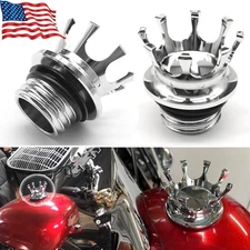 CNC Crown Fuel Gas Cap Tank Oil Cover For Harley Touring Road King Dyna Softail