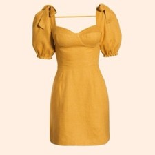 Reformation Spring Bow Linen Dress 2 - Mustard Yellow / Orchid