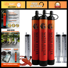 3-Pack Portable Water Filter Straw with Emergency Whistle - Survival Gear, Outdo