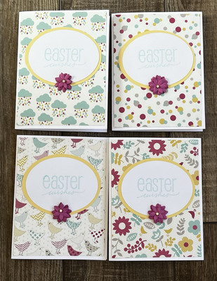 Set of 4 Handmade Easter Greeting Cards~Easter Wishes Spring Prints