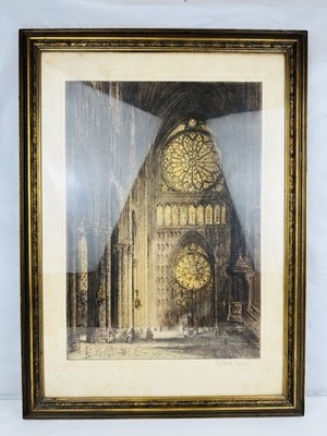 James Brewer Jacobi Pencil Signed Rheims Cathedral Rose Window Gothic Wall Art