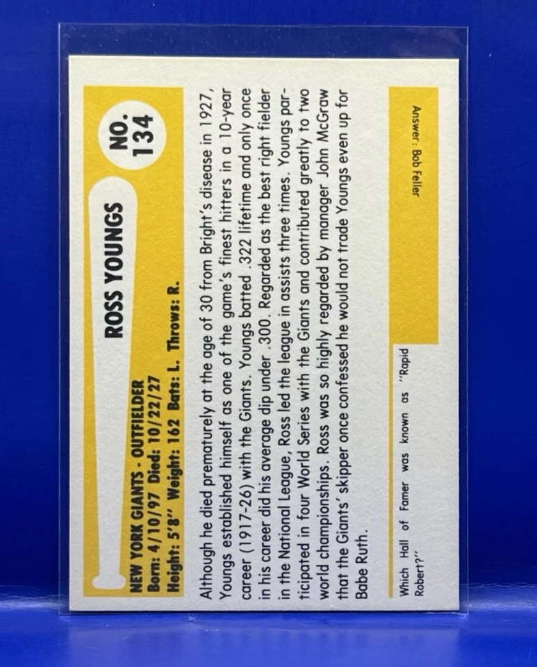 1980 TOPPS 棒球 IMMORTALS ROSS YOUNGS #134 1St 打印纽约巨人队 — 第 2/2 张图片