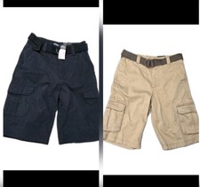 NWT Set Of 2 Cargo Shorts Youth Size 16 Khaki Black Belted Pockets