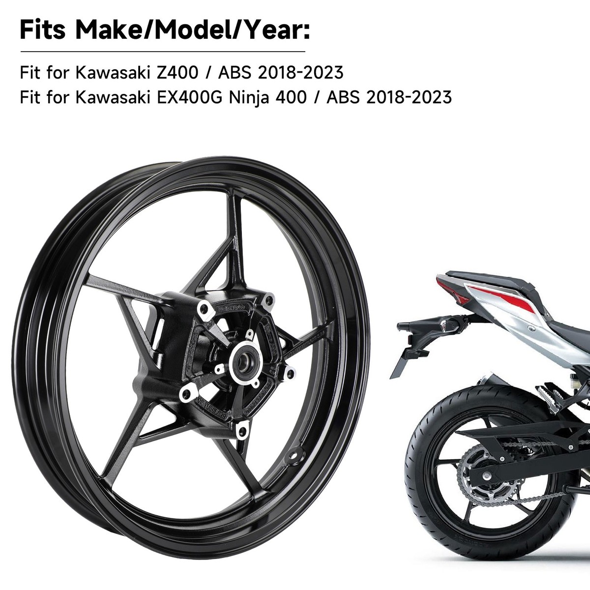 Glossy Black Front Wheel Rim For Kawasaki Z400 EX400 Ninja 400 ABS