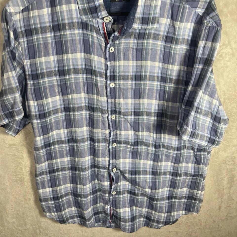 Bugatchi Shirt Adult Large Blue White Striped Linen Shaped Men 2575 - Image 4 of 4