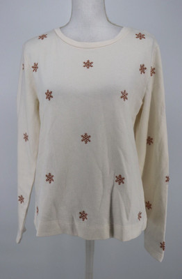 Ann Taylor LOFT Top Women Medium Sweatshirt Cream Copper Metallic Snowflake New