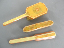 DUPONT USA LUCITE VANITY BEAUTY SET HAIRBRUSH NAIL BUFER SHOEHORN LOT 3pcs ANTQE