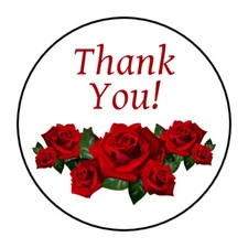 Thank you stickers, labels, tags, envelope seals, red roses