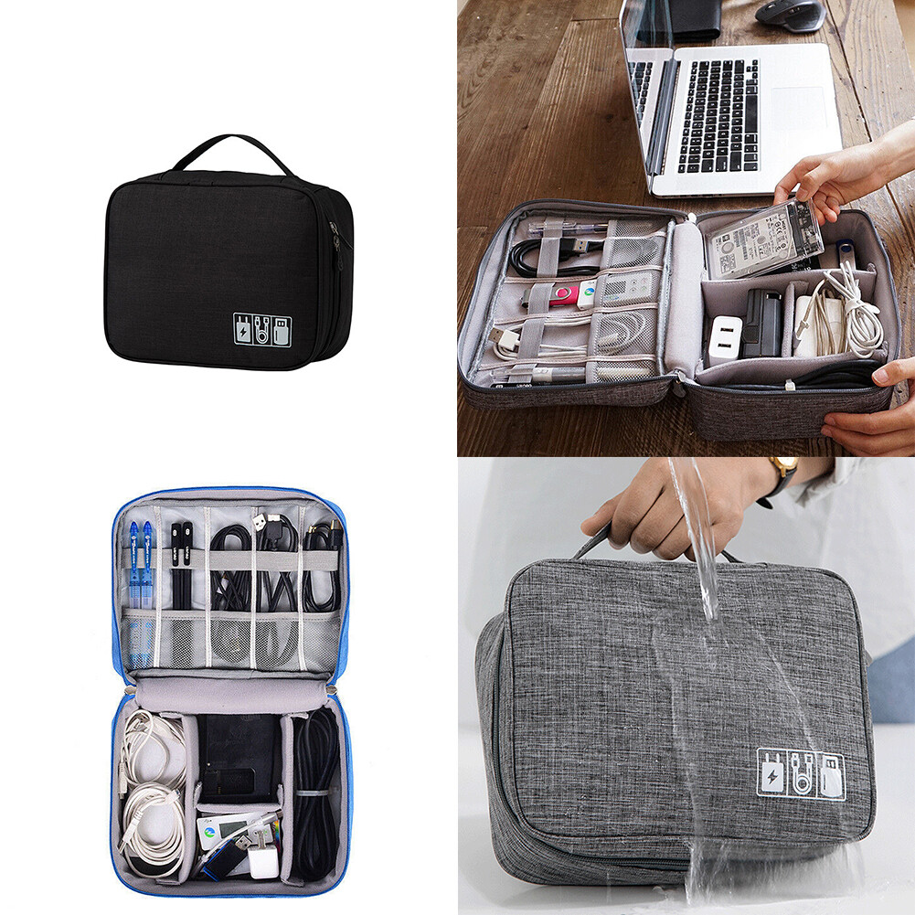 US Pc Electronic Organizer Compact Travel Cable Bag USB Cord Charger  Storage