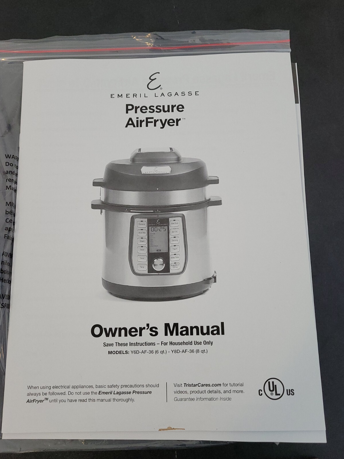 Emeril Lagasse Pressure Cooker AirFryer 8QT Deluxe Dual lid.