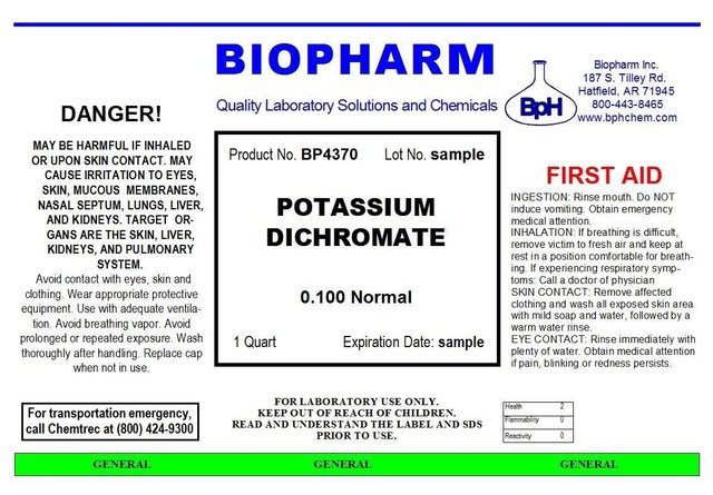 1 Qt 950 ml 0.100 Normal Potassium Dichromate K2Cr2O7 CAS
