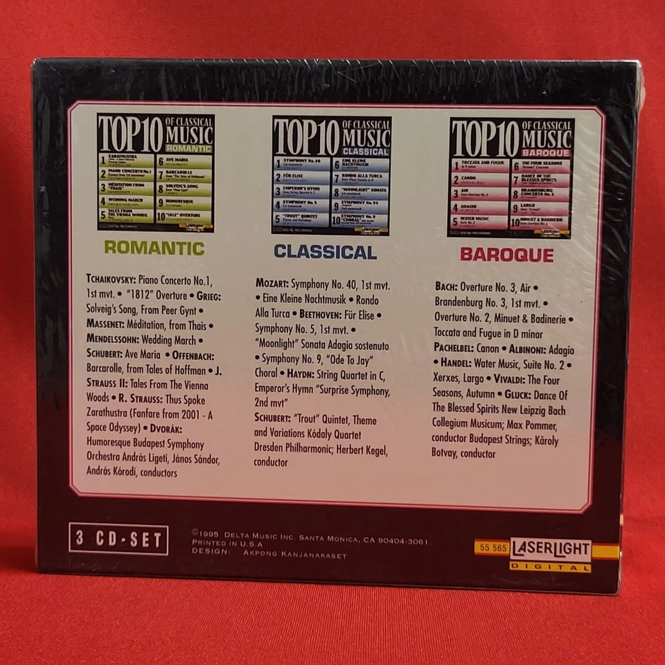 Топ 10 классической музыки романтический классический барокко 3 CD набор 1995 новый запечатанный - Изображение 2 из 4