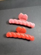 Vintage 1980's Hair Claw Clip Pair Pink and Red