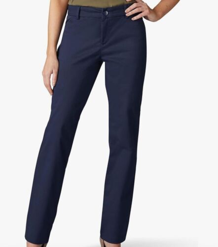Lee Wrinkle Free Relaxed Women's 6 Long Straight Leg Navy Blue Pants Work Pocket