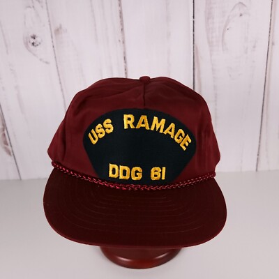 USS RAMAGE DDG-61 SHIP HAT - Burgundy / Maroon Red - NEW
