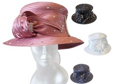 Rhinestones satin ribbon adjustable hat great for church derby womens