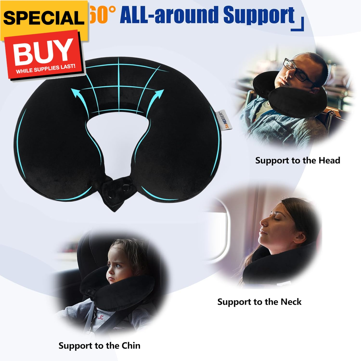 Memory Foam Travel Neck Pillow for Airplane Comfort