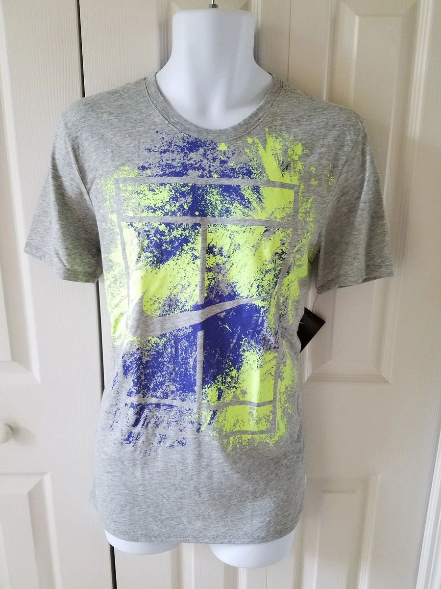 Nike Men s Court Dry Tennis Tee T Shirt GREY FLUO GREEN 831490 063
