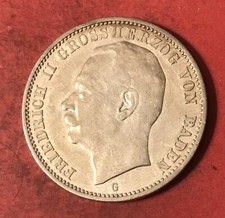 1914 G GERMAN STATES BADEN DREI MARK SILVER COIN - Free Shipping￼