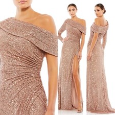 with tags Mac Duggal Sequined Drop Shoulder Faux Wrap Gown in Copper Siz G2U