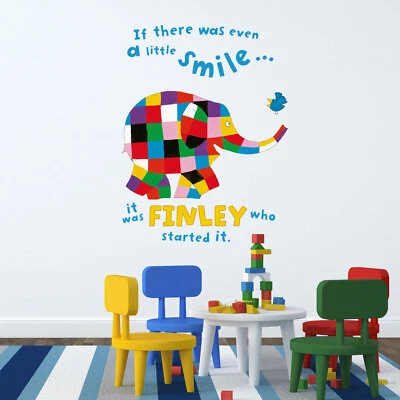 STICKERSCAPE Personalised Elmer little smile wall sticker | Official Elmer the elephant decor