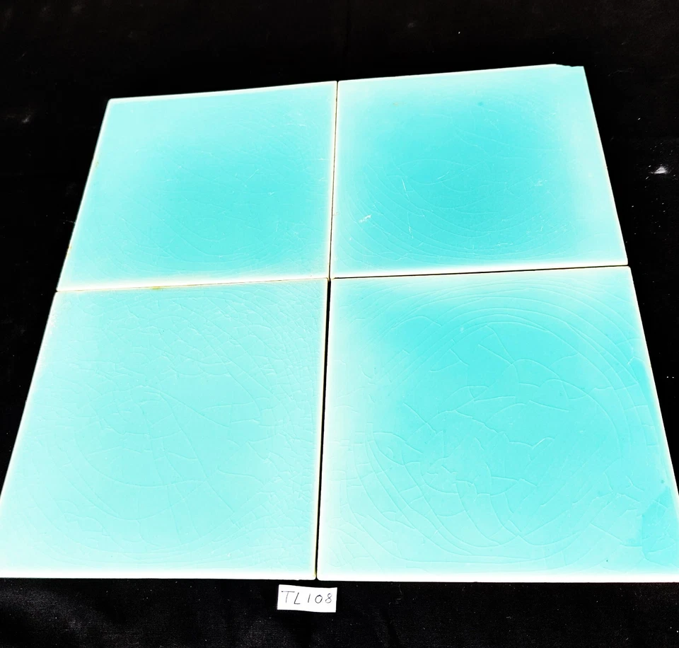 Juego de 4 azulejos de arquitectura azul aguamarina vintage años 40 Richards England sin usar CT39 Foto 3 de 4