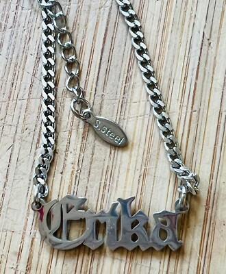 ERIKA Old English Name Necklace Gothic Font Jewelry Stainless Steel 20 -22 