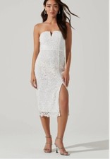 NEW ASTR THE LABEL White Kalena Strapless Sweetheart LACE Midi Dress Size S