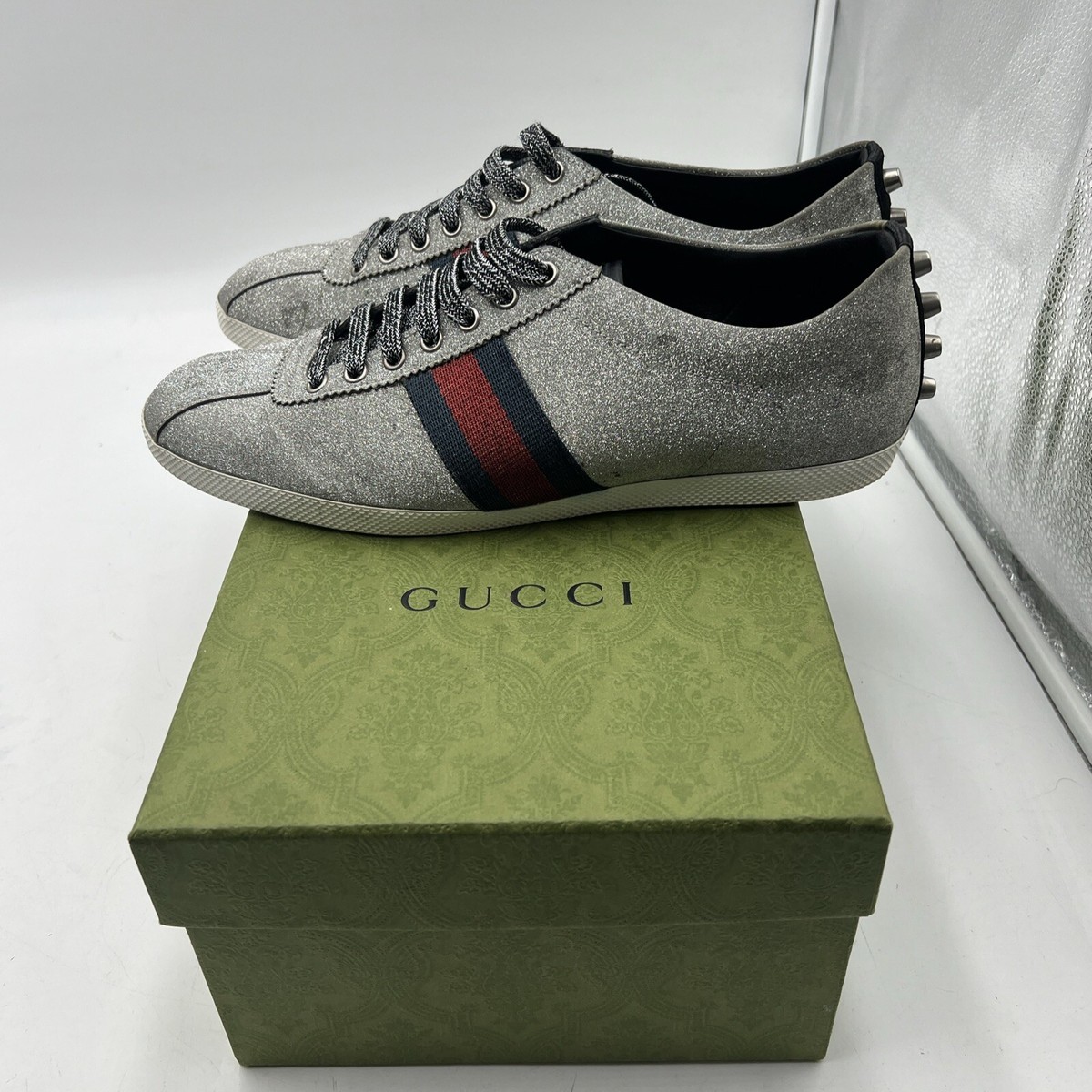 GUCCI BAMBI WEB SILVER 414684-KW040-8162 MENS SIZE 39 US GUCCI BAMBI WEB SILVER 414684-KW040-8162 MENS SIZE 39 US